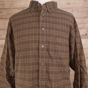 Daniel Cremieux Shirt Mens Big 3XLT Brown Plaid Long Sleeve Button-Up Cotton